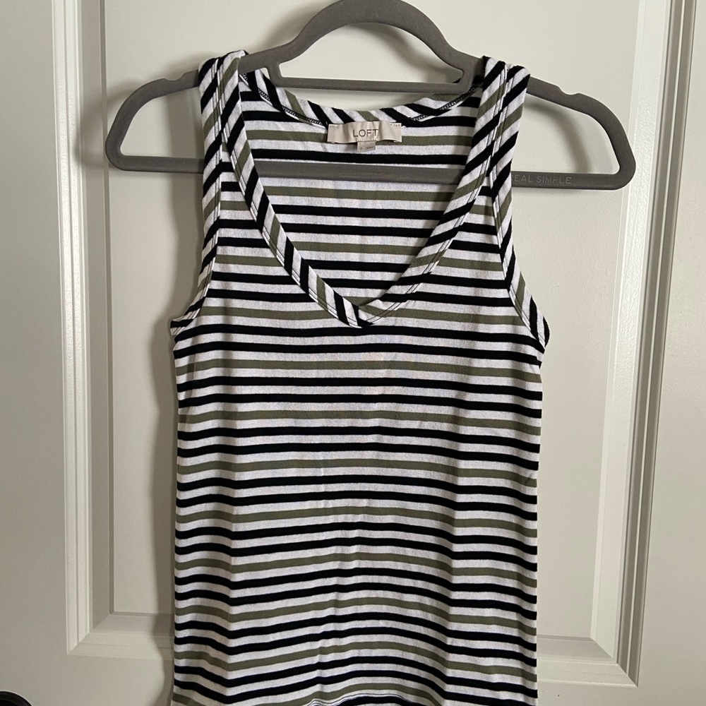 LOFT Black and Olive Striped Women's Racerback Tank